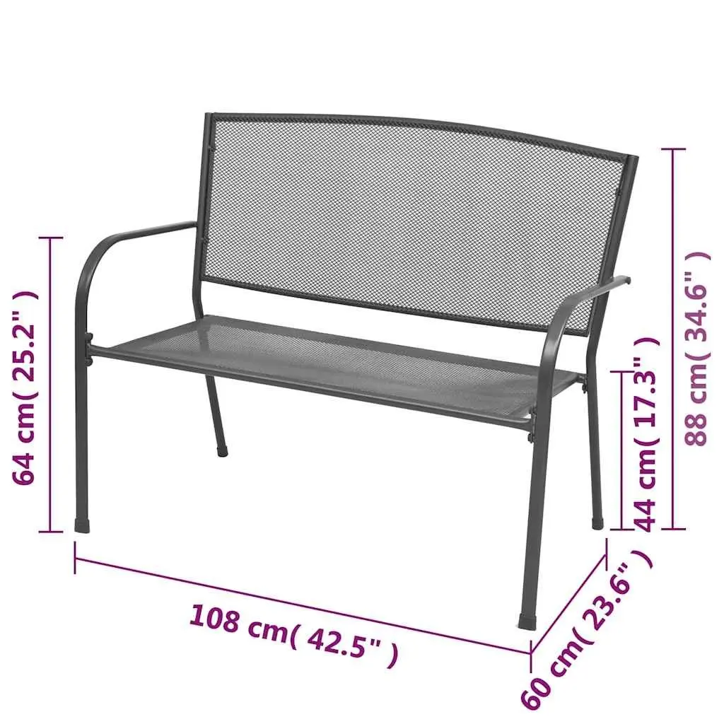 Garden Bench Outdoor Patio 108cm Steel Mesh Anthracite Industrial Style