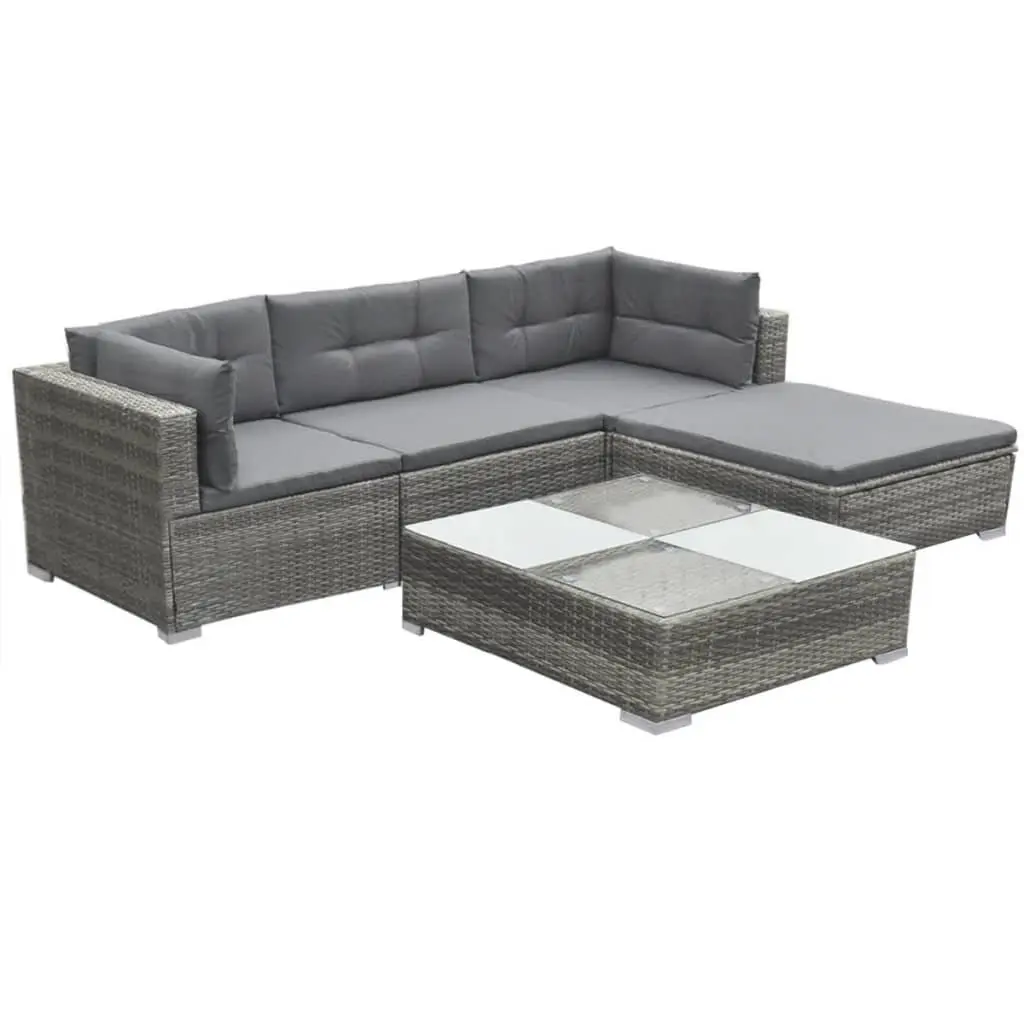 Garden Lounge Set 5 Piece Outdoor Furniture Poly Rattan Sofa Grey Patio