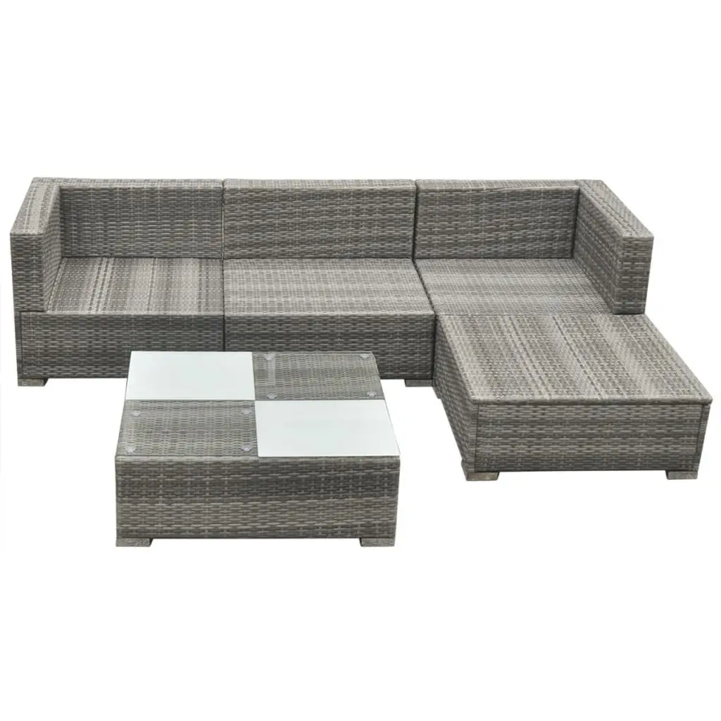 Garden Lounge Set 5 Piece Outdoor Furniture Poly Rattan Sofa Grey Patio