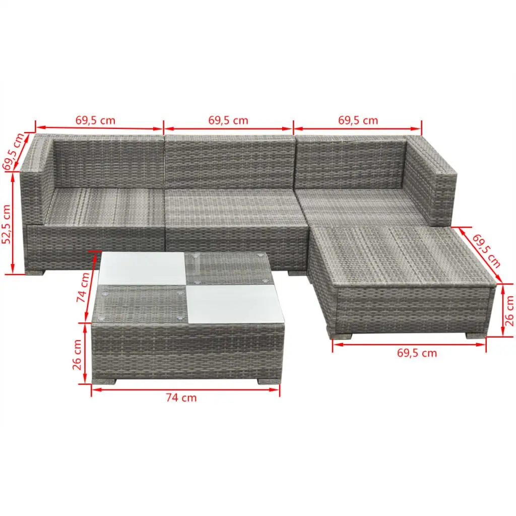 Garden Lounge Set 5 Piece Outdoor Furniture Poly Rattan Sofa Grey Patio