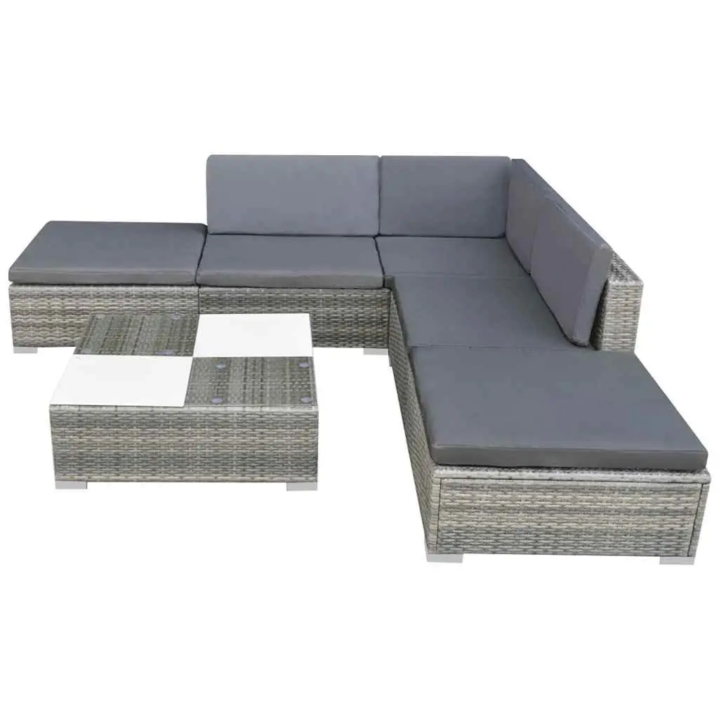 Garden Lounge Set Outdoor Rattan Sofa 6 Piece Patio Furniture Grey with Cushions