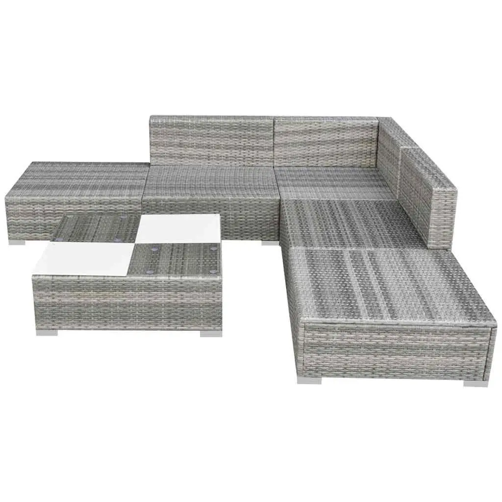 Garden Lounge Set Outdoor Rattan Sofa 6 Piece Patio Furniture Grey with Cushions