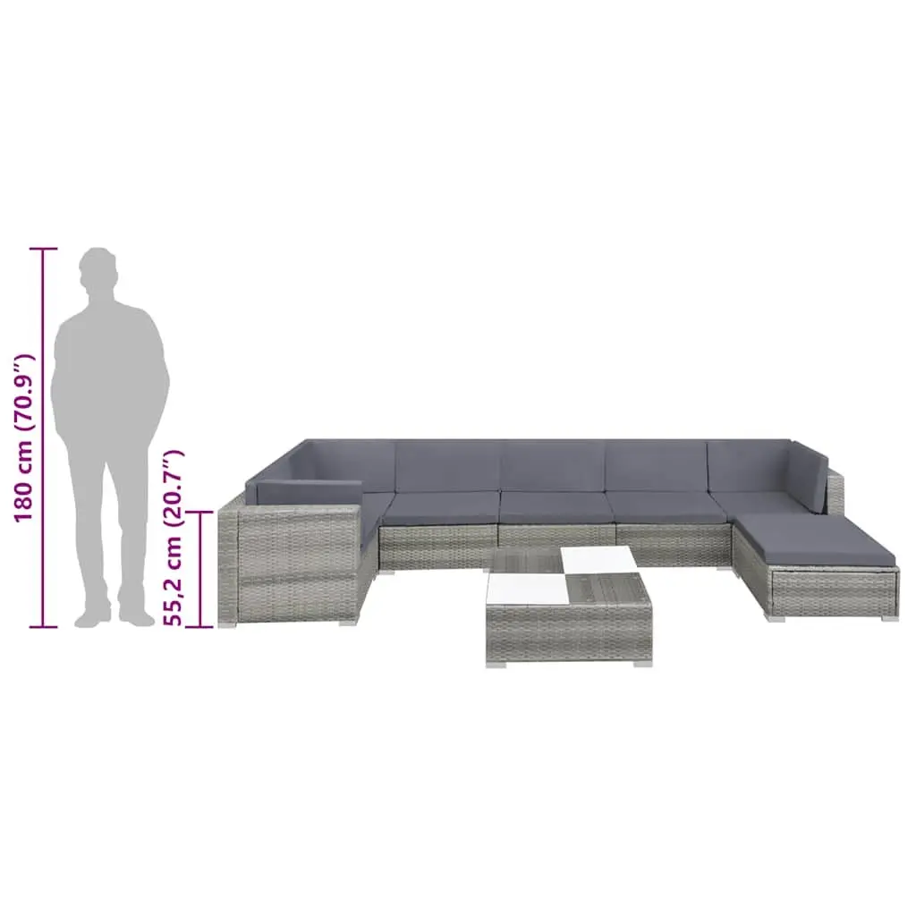 8 Piece Outdoor Lounge Set Grey Poly Rattan Sofa Patio Garden Furniture