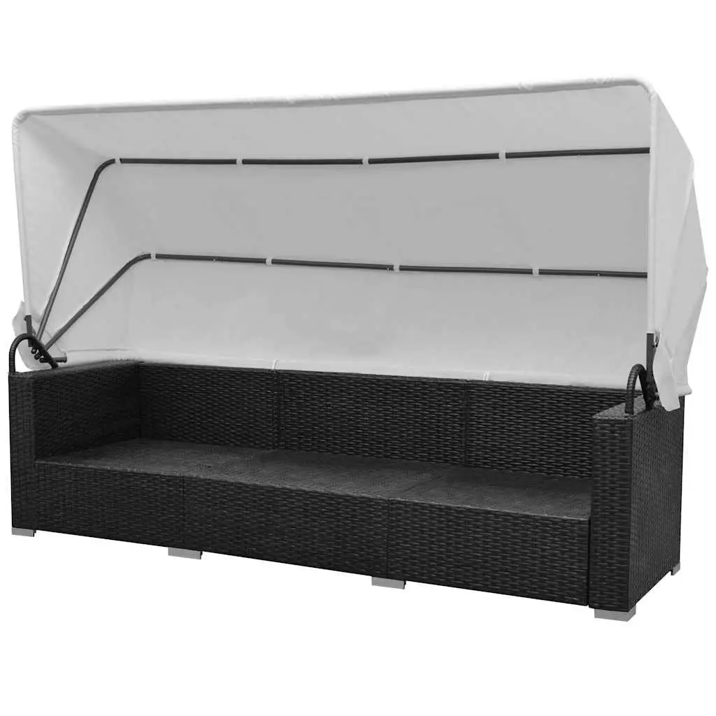 7 Piece Garden Lounge Set Outdoor Rattan Sofa with Canopy Black Modular Patio