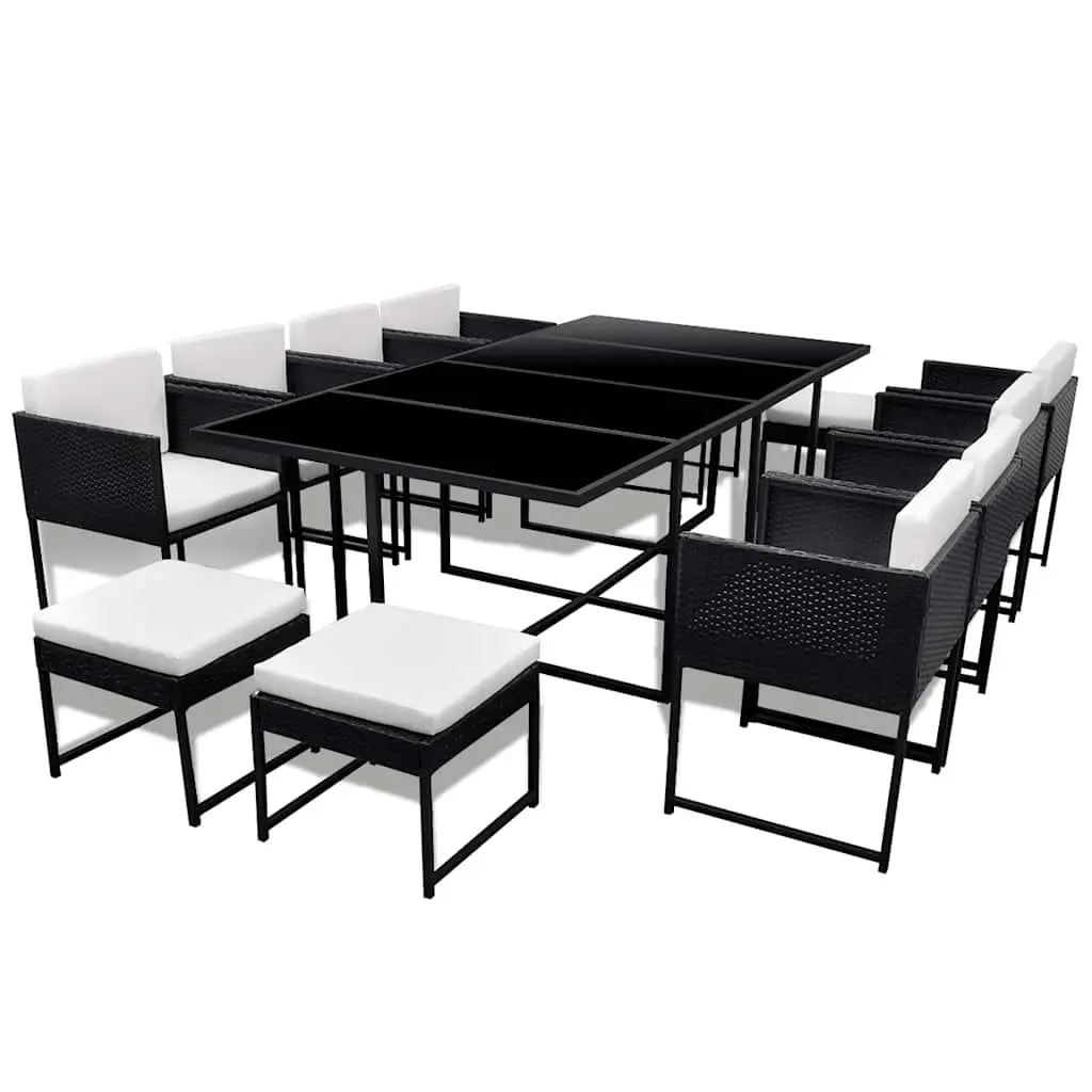 Outdoor Dining Set 13 Piece Rattan Garden Furniture Black Chairs Stools Table
