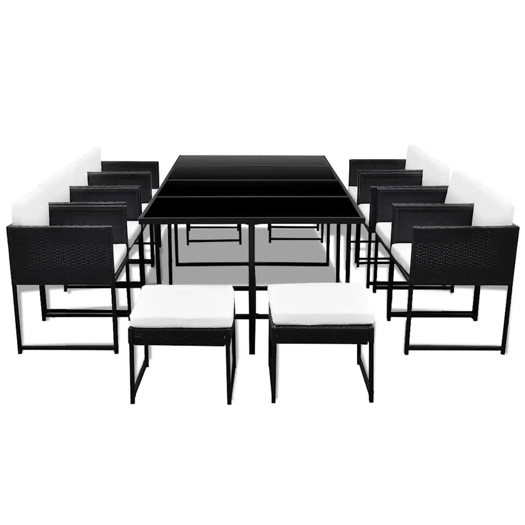 Outdoor Dining Set 13 Piece Rattan Garden Furniture Black Chairs Stools Table