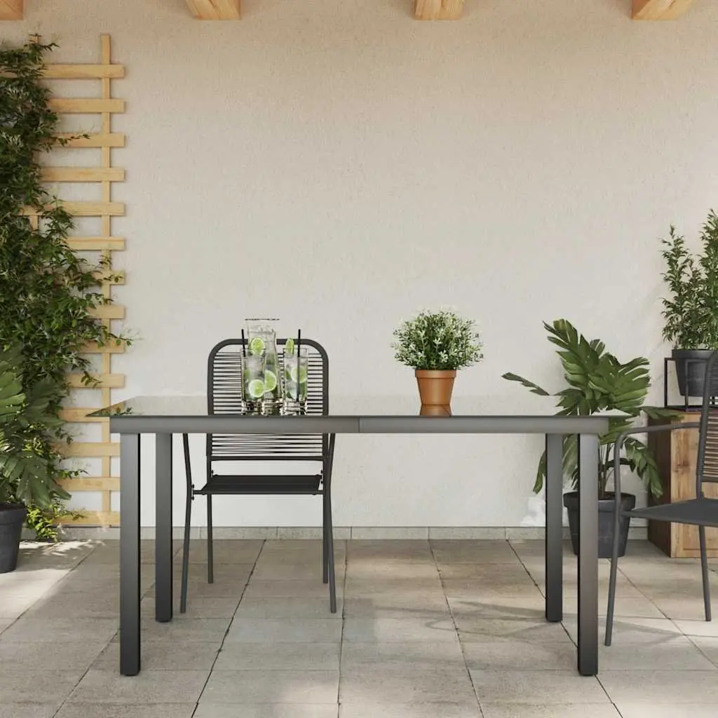 Garden Dining Table Black Aluminium Frame Glass Top Outdoor Patio Furniture