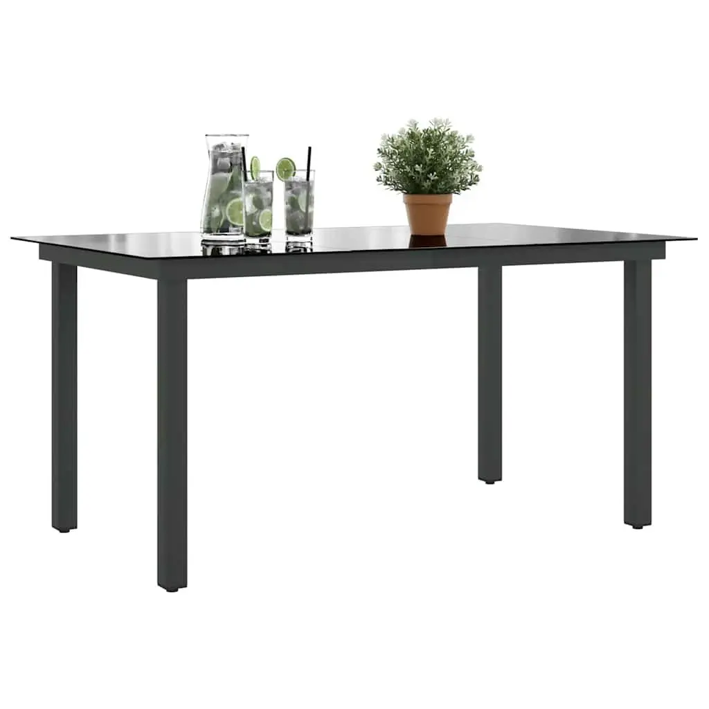 Garden Dining Table Black Aluminium Frame Glass Top Outdoor Patio Furniture