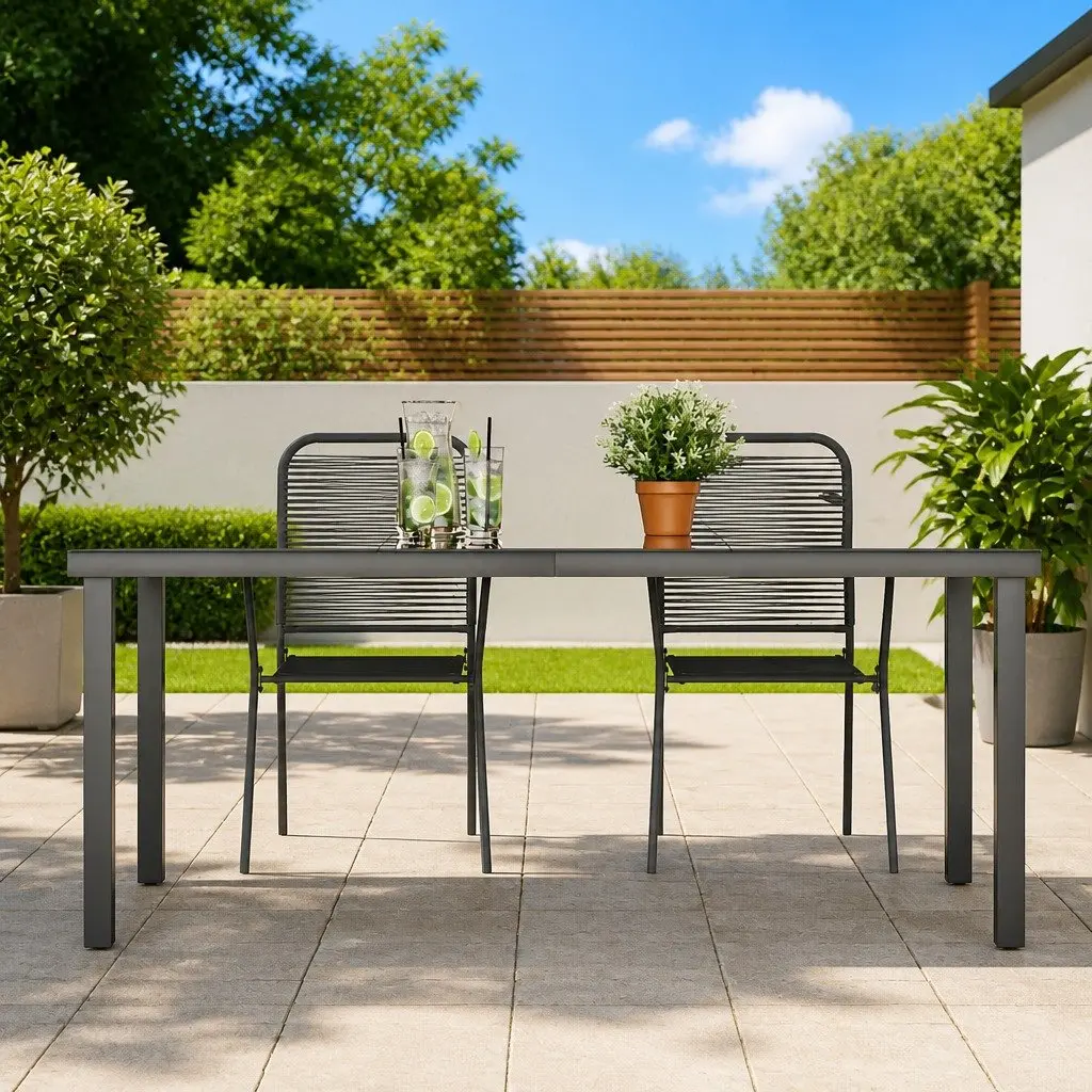 Outdoor Dining Table Black Glass Top Weather Resistant Garden Patio Furniture