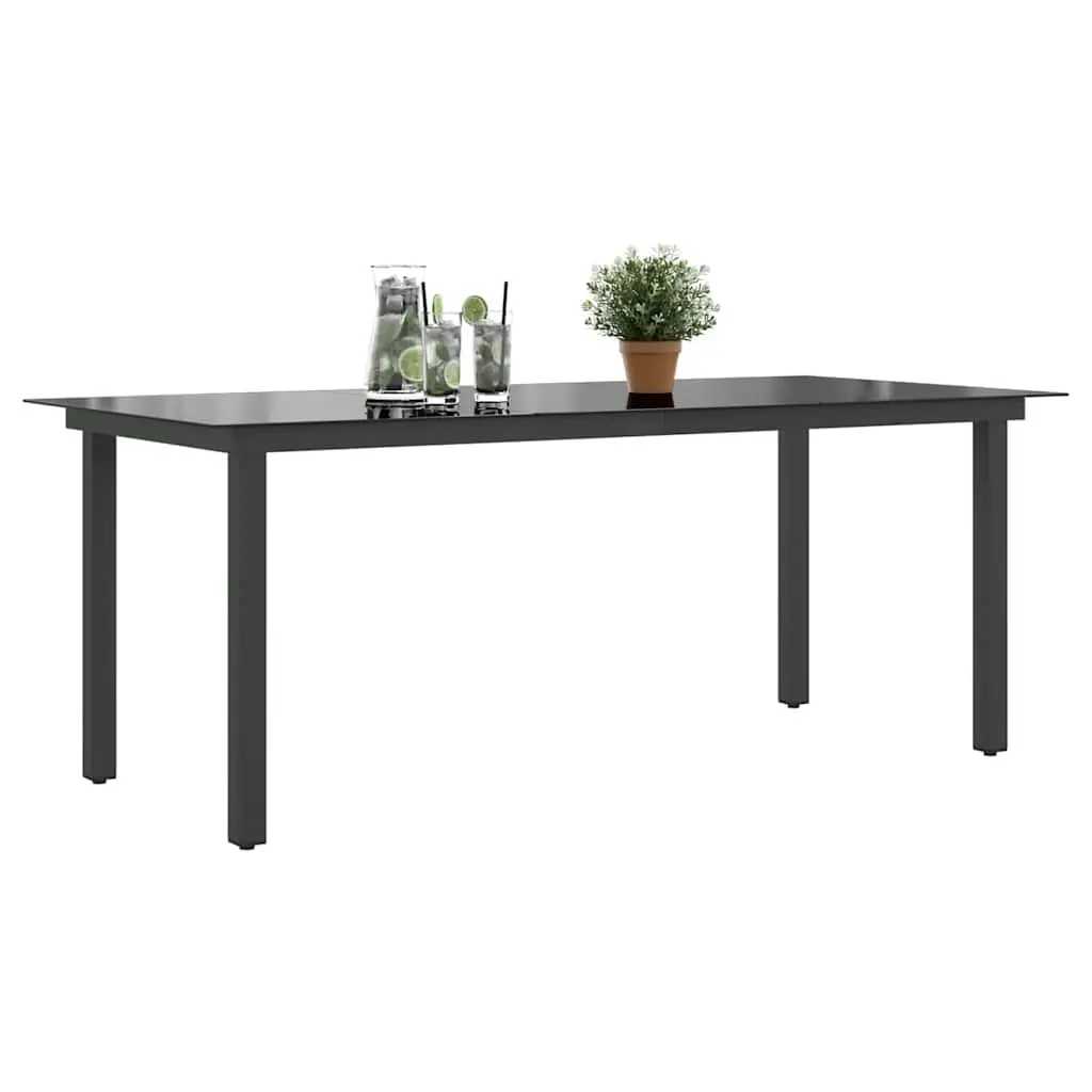 Outdoor Dining Table Black Glass Top Weather Resistant Garden Patio Furniture
