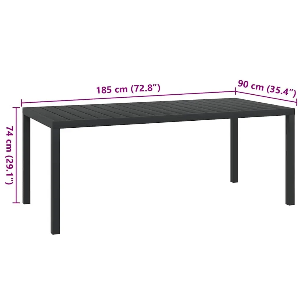 Aluminium Frame Outdoor Dining Table Black 185x90x74cm Weather Resistant for Patio and Garden
