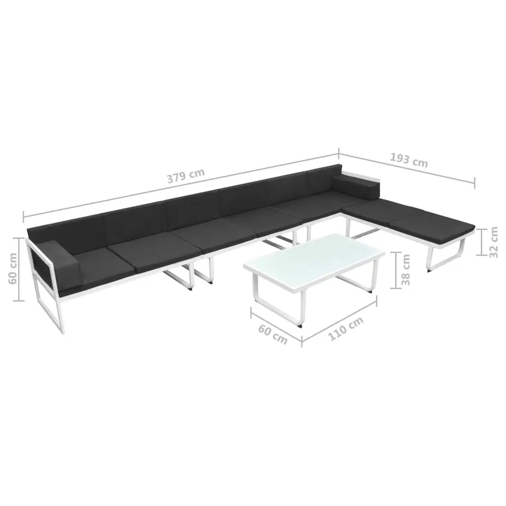 Black Outdoor Lounge Set Patio Sofa Coffee Table 5 Piece Textilene Seating Aluminium Frame