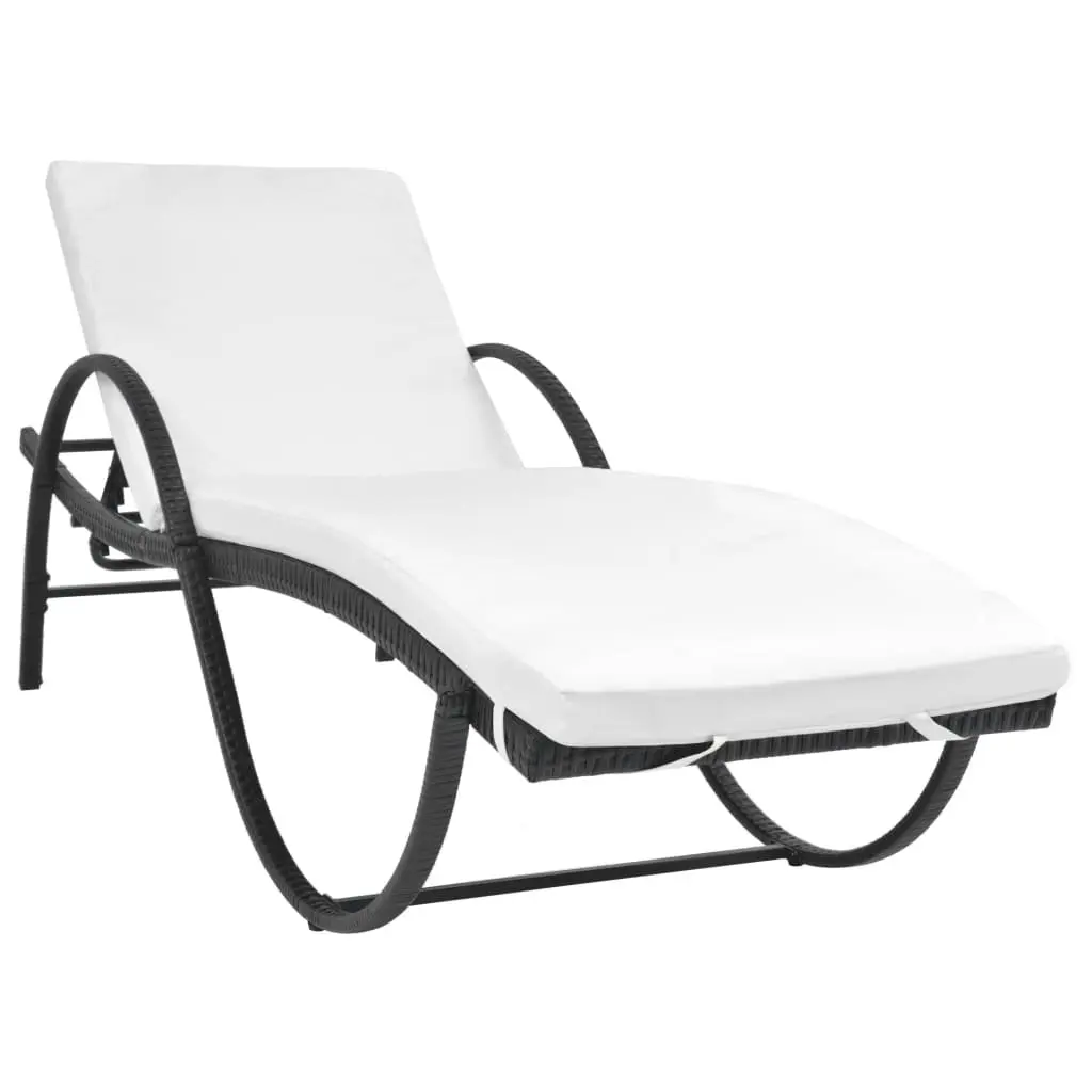 Sun Lounger Set for Outdoor Garden Black with Cushion and Side Table