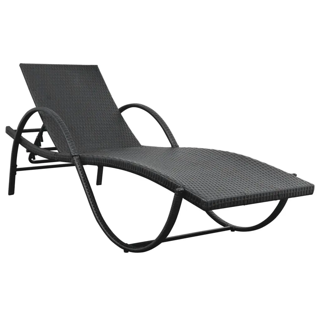 Sun Lounger Set for Outdoor Garden Black with Cushion and Side Table