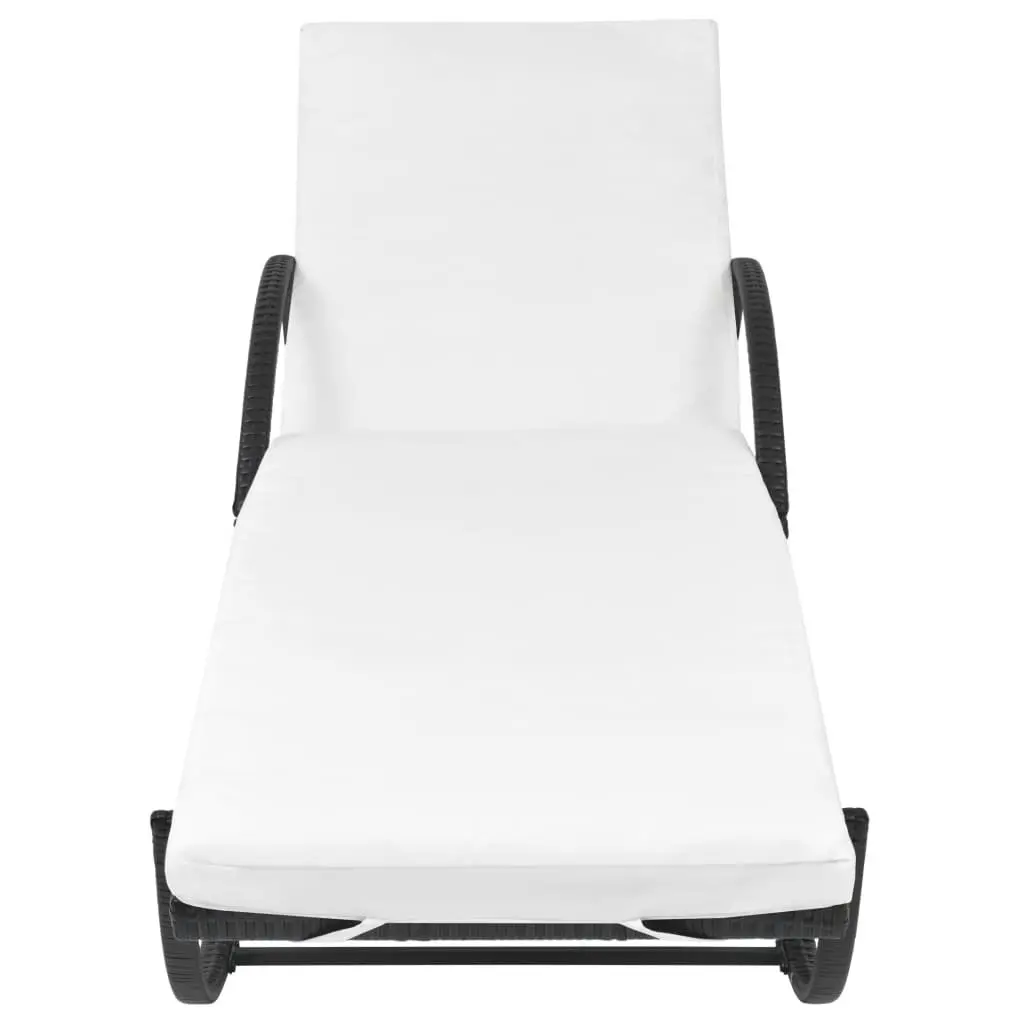 Sun Lounger Set for Outdoor Garden Black with Cushion and Side Table