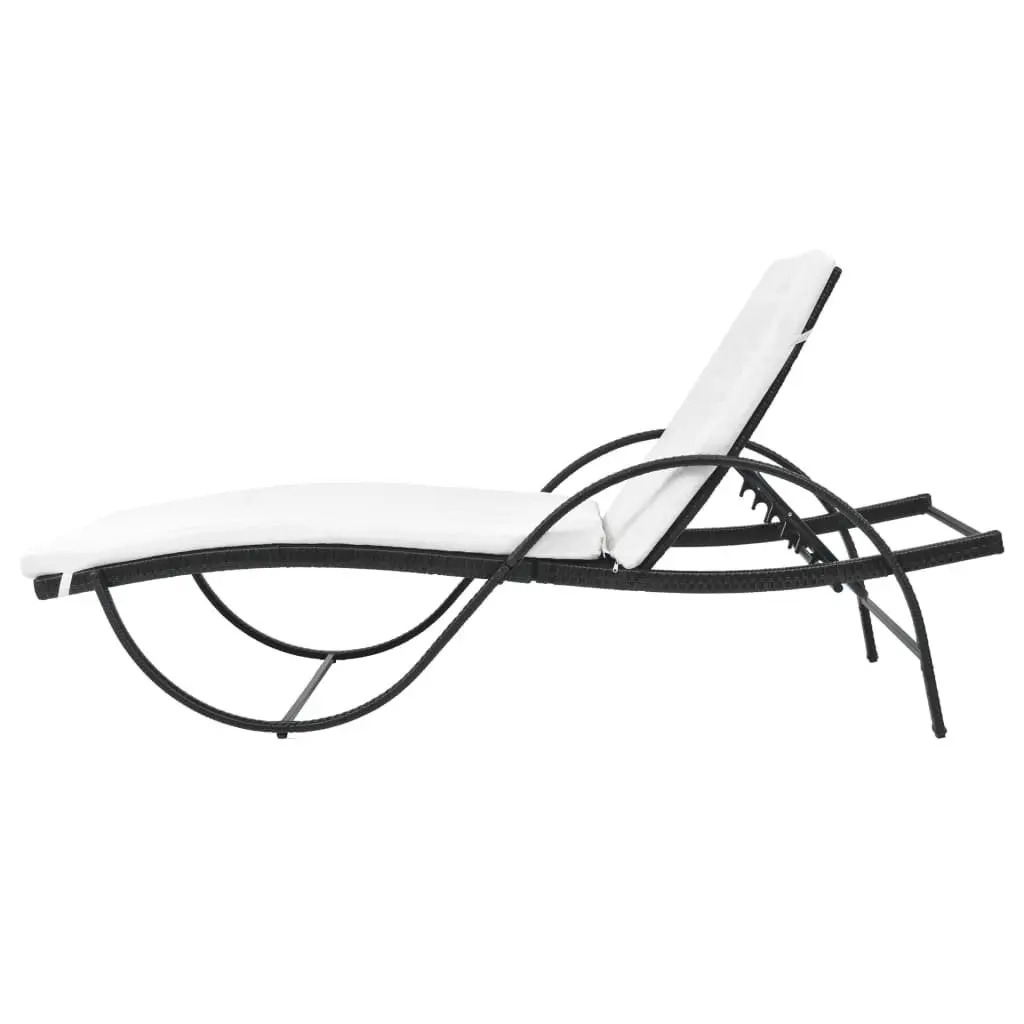 Sun Lounger Set for Outdoor Garden Black with Cushion and Side Table