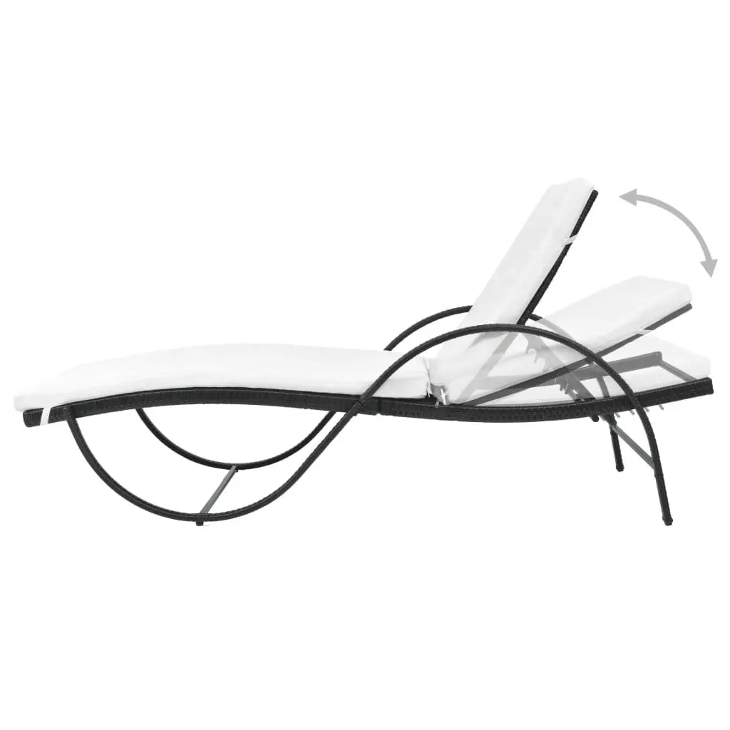 Sun Lounger Set for Outdoor Garden Black with Cushion and Side Table
