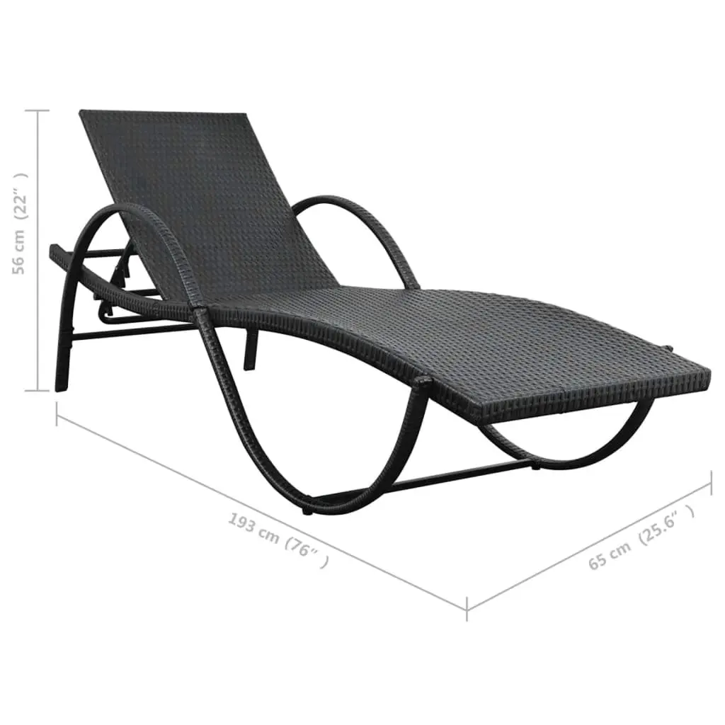 Sun Lounger Set for Outdoor Garden Black with Cushion and Side Table