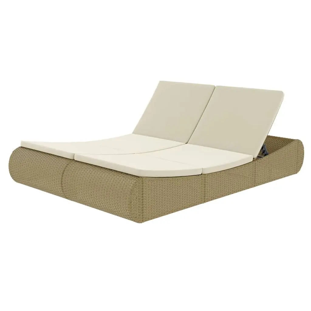 Beige Poly Rattan Chaise Longue for Two Persons