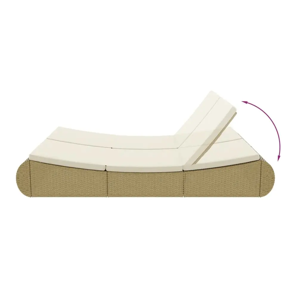 Beige Poly Rattan Chaise Longue for Two Persons