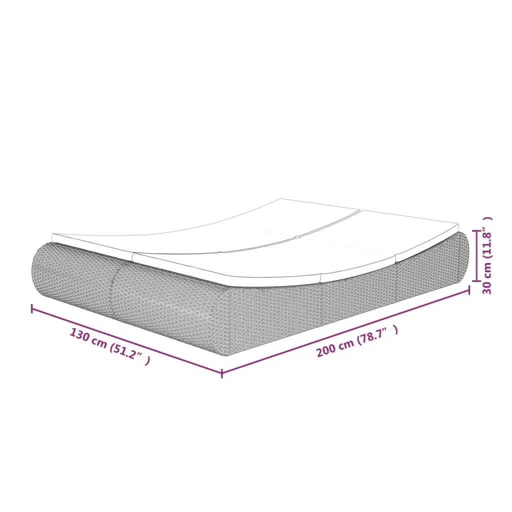Beige Poly Rattan Chaise Longue for Two Persons