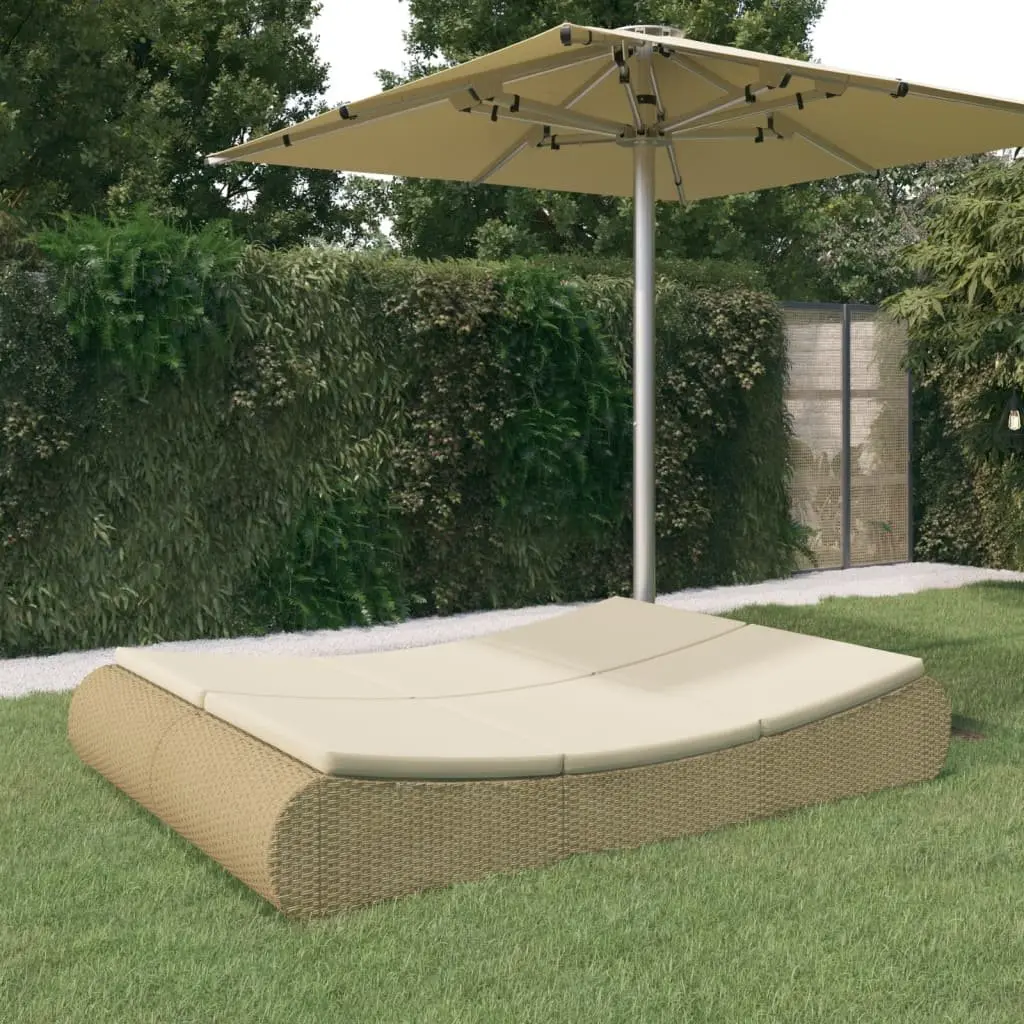Beige Poly Rattan Chaise Longue for Two Persons