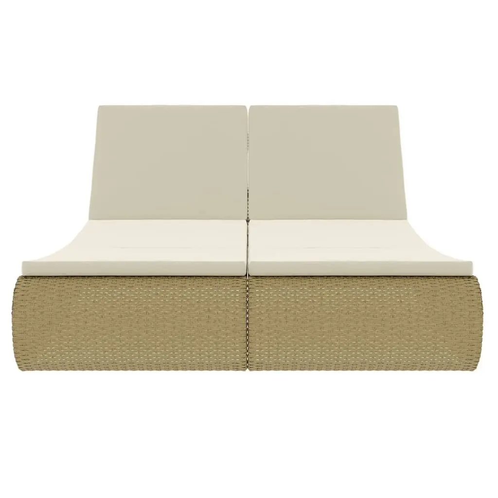 Beige Poly Rattan Chaise Longue for Two Persons