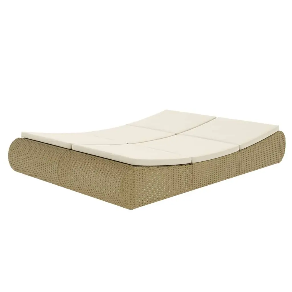 Beige Poly Rattan Chaise Longue for Two Persons