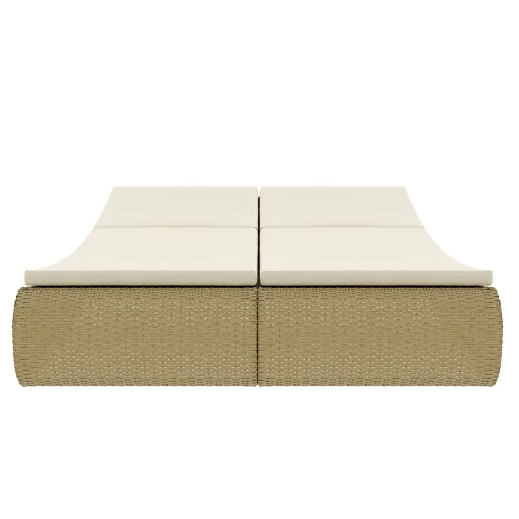 Beige Poly Rattan Chaise Longue for Two Persons
