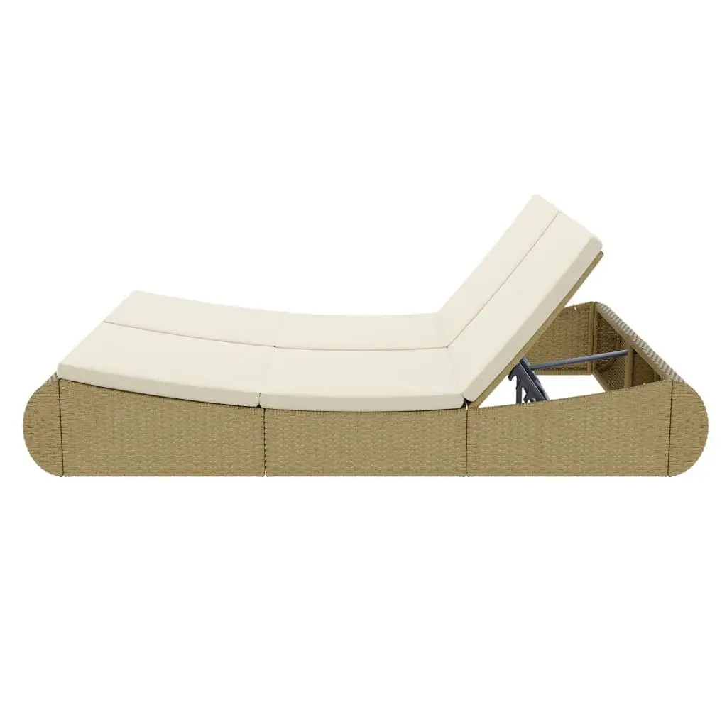Beige Poly Rattan Chaise Longue for Two Persons