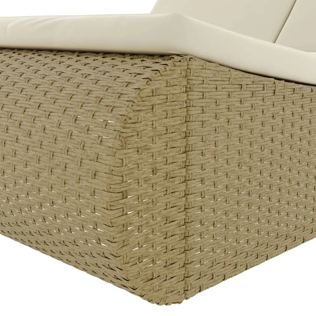 Beige Poly Rattan Chaise Longue for Two Persons