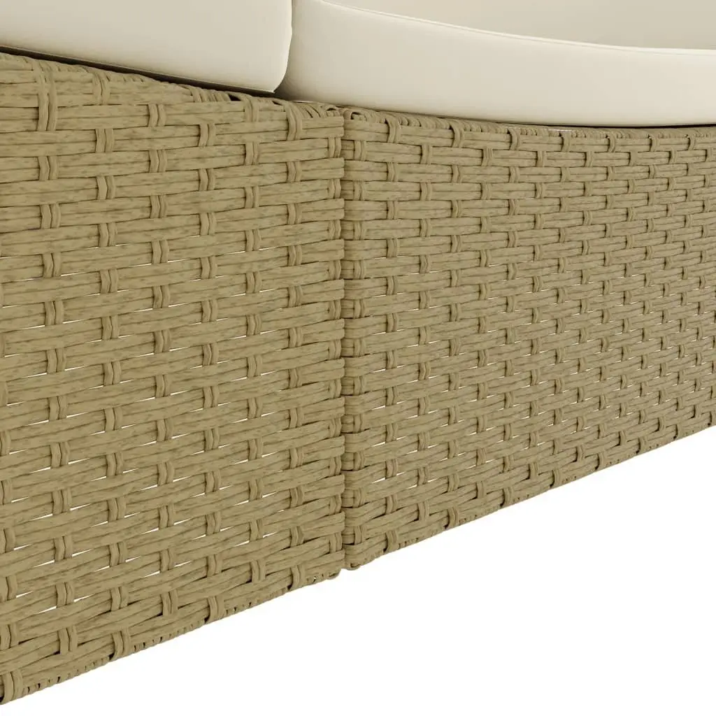 Beige Poly Rattan Chaise Longue for Two Persons
