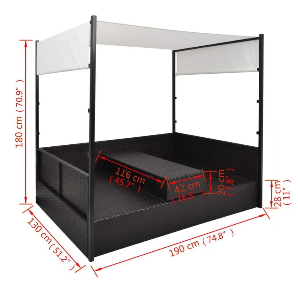 Garden Day Bed with Adjustable Canopy for Patio and Garden 190x130cm