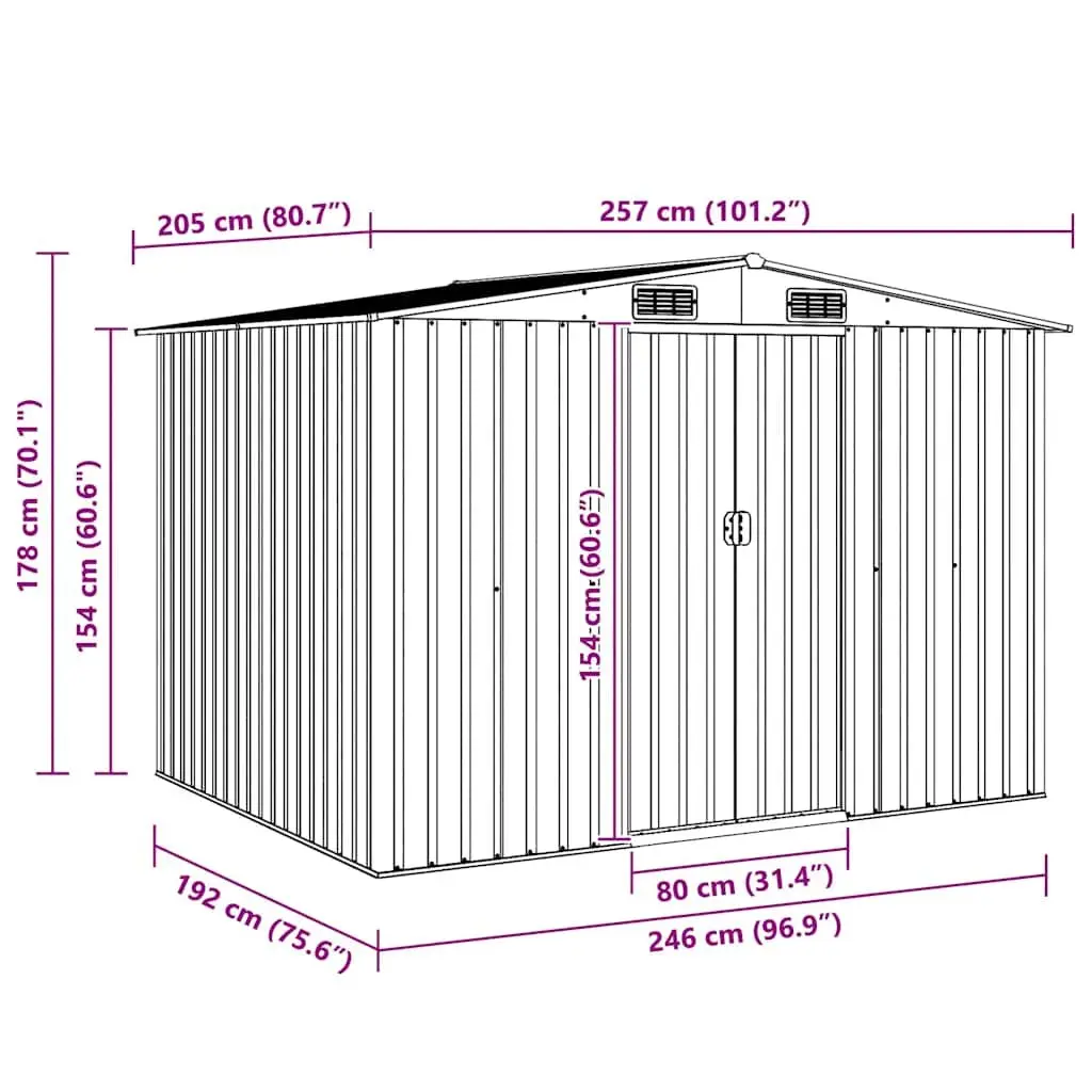Metal Garden Storage Shed Outdoor Use Green 257 x 205 x 178 cm