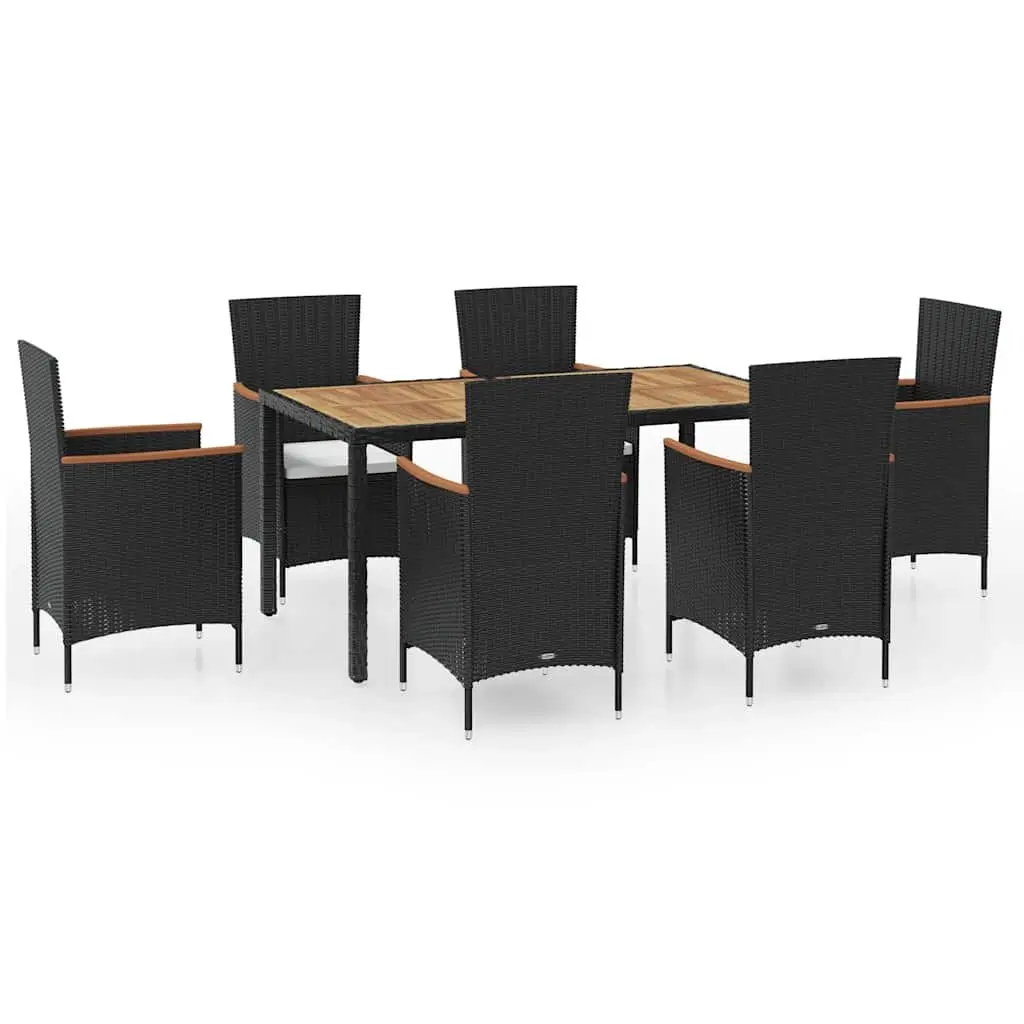 Outdoor Dining Set 7 Piece Poly Rattan Table 6 Chairs Cushions Garden Patio