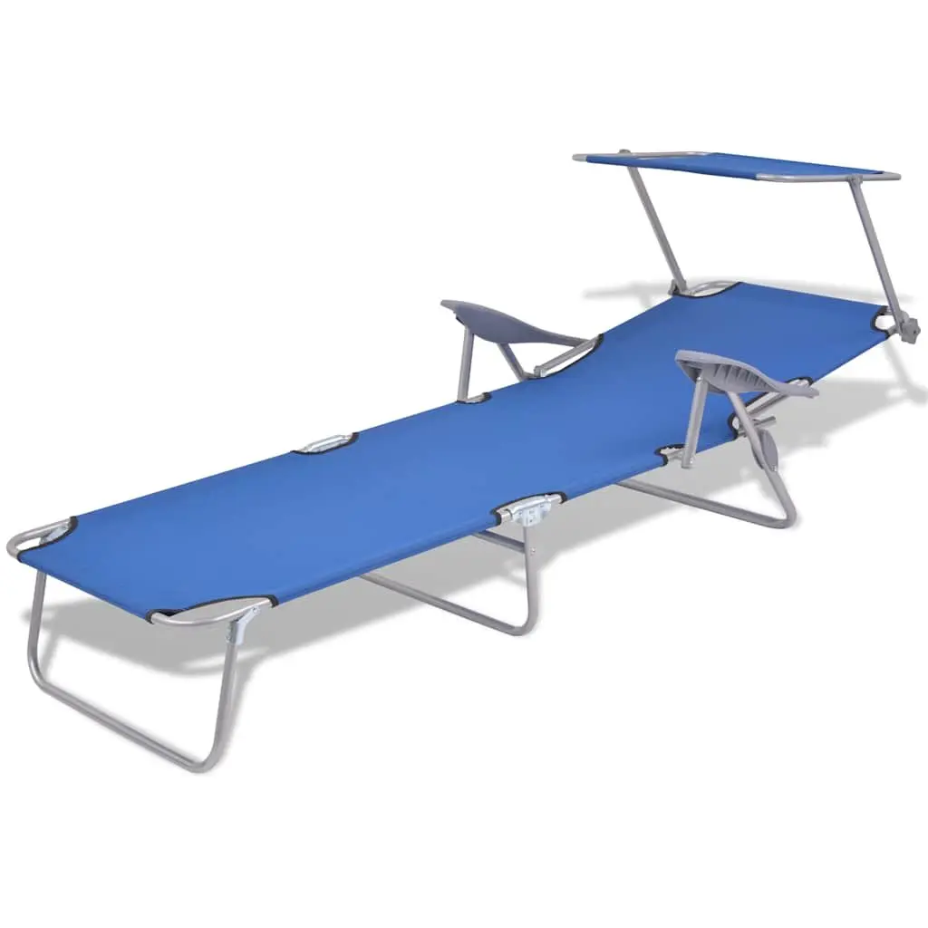 Foldable Sun Lounger for Outdoor Beach Use with Adjustable Canopy and Steel Frame Blue