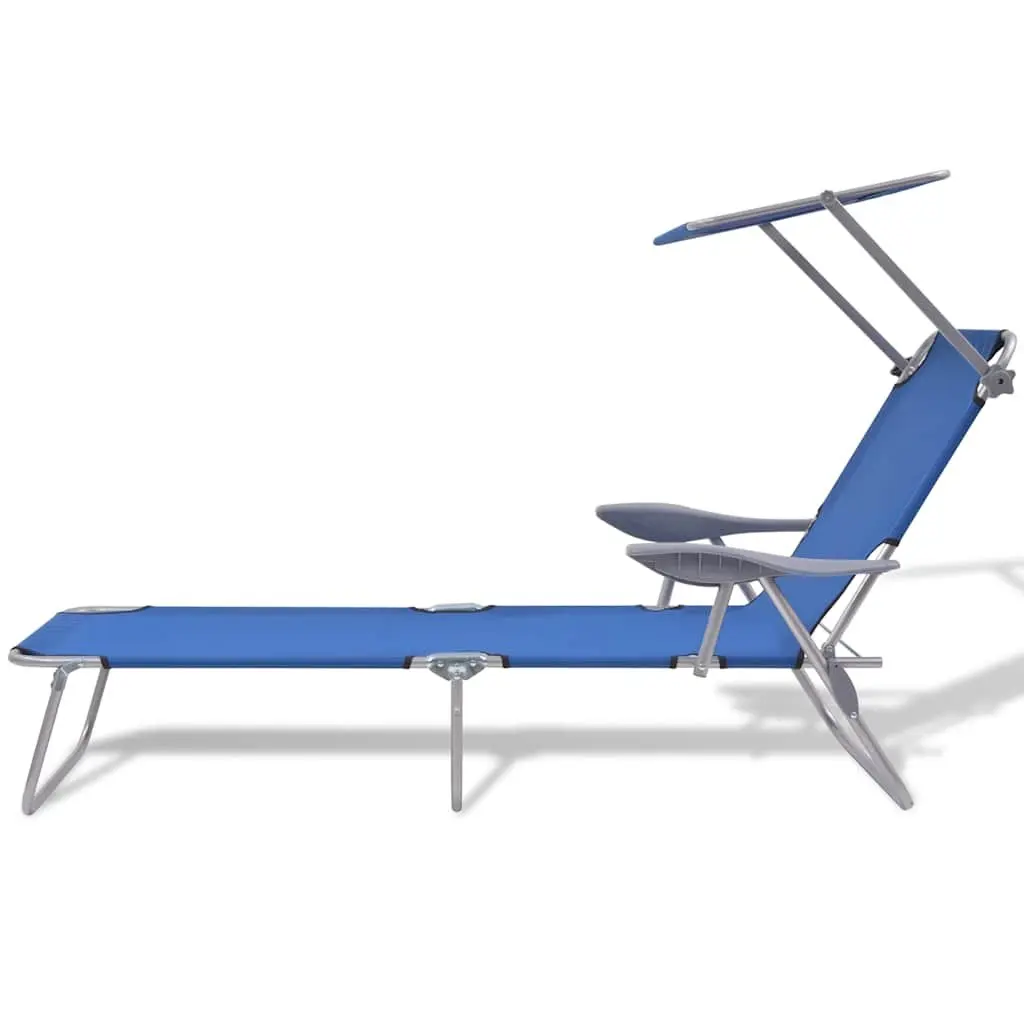 Foldable Sun Lounger for Outdoor Beach Use with Adjustable Canopy and Steel Frame Blue