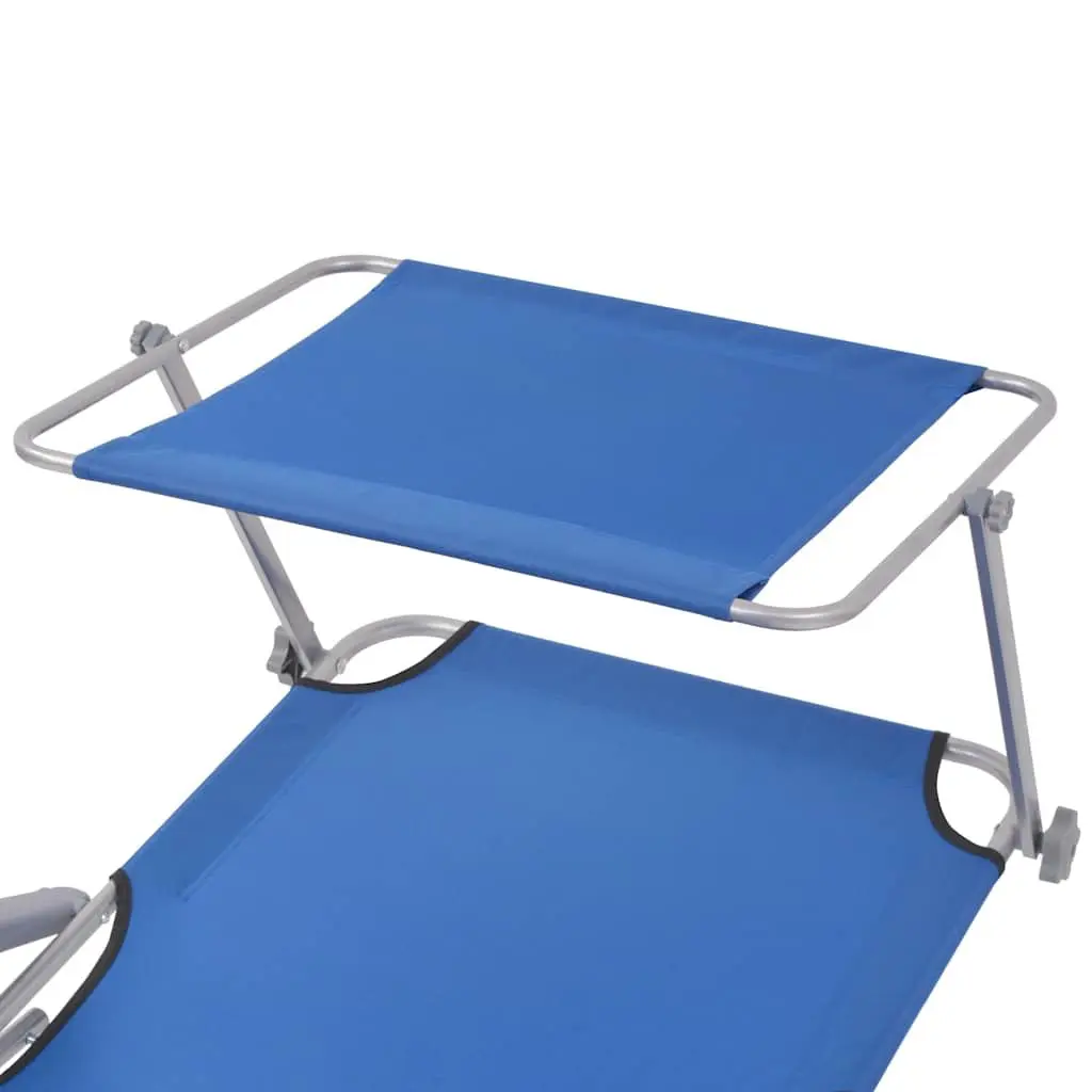 Foldable Sun Lounger for Outdoor Beach Use with Adjustable Canopy and Steel Frame Blue