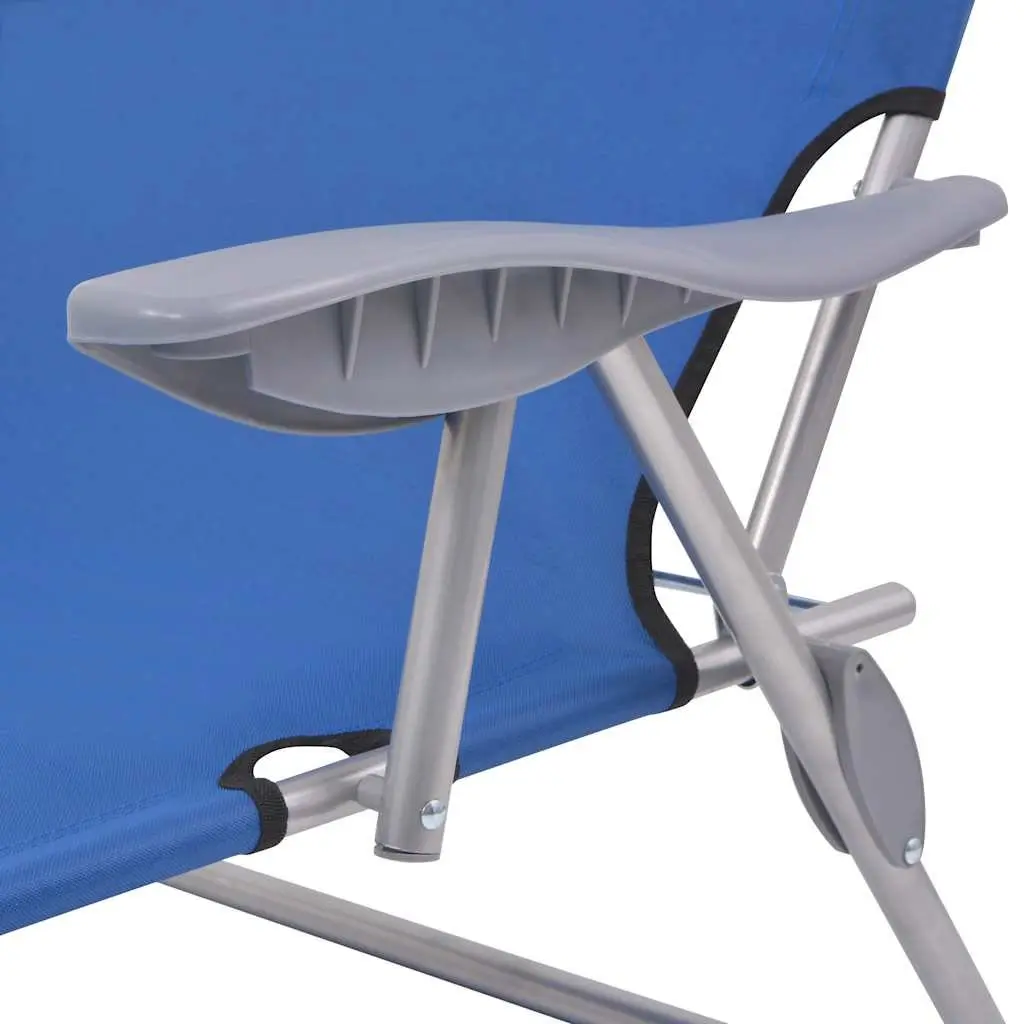 Foldable Sun Lounger for Outdoor Beach Use with Adjustable Canopy and Steel Frame Blue