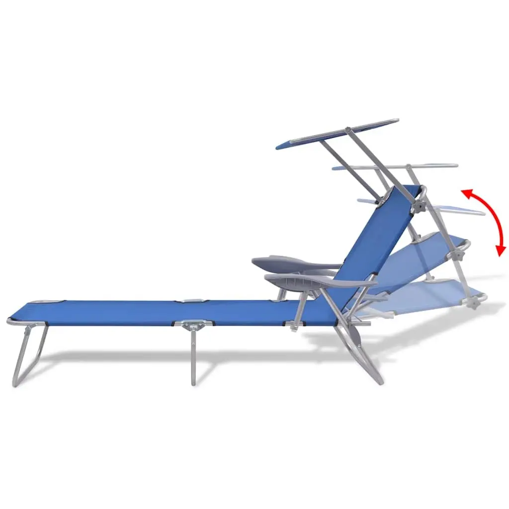 Foldable Sun Lounger for Outdoor Beach Use with Adjustable Canopy and Steel Frame Blue
