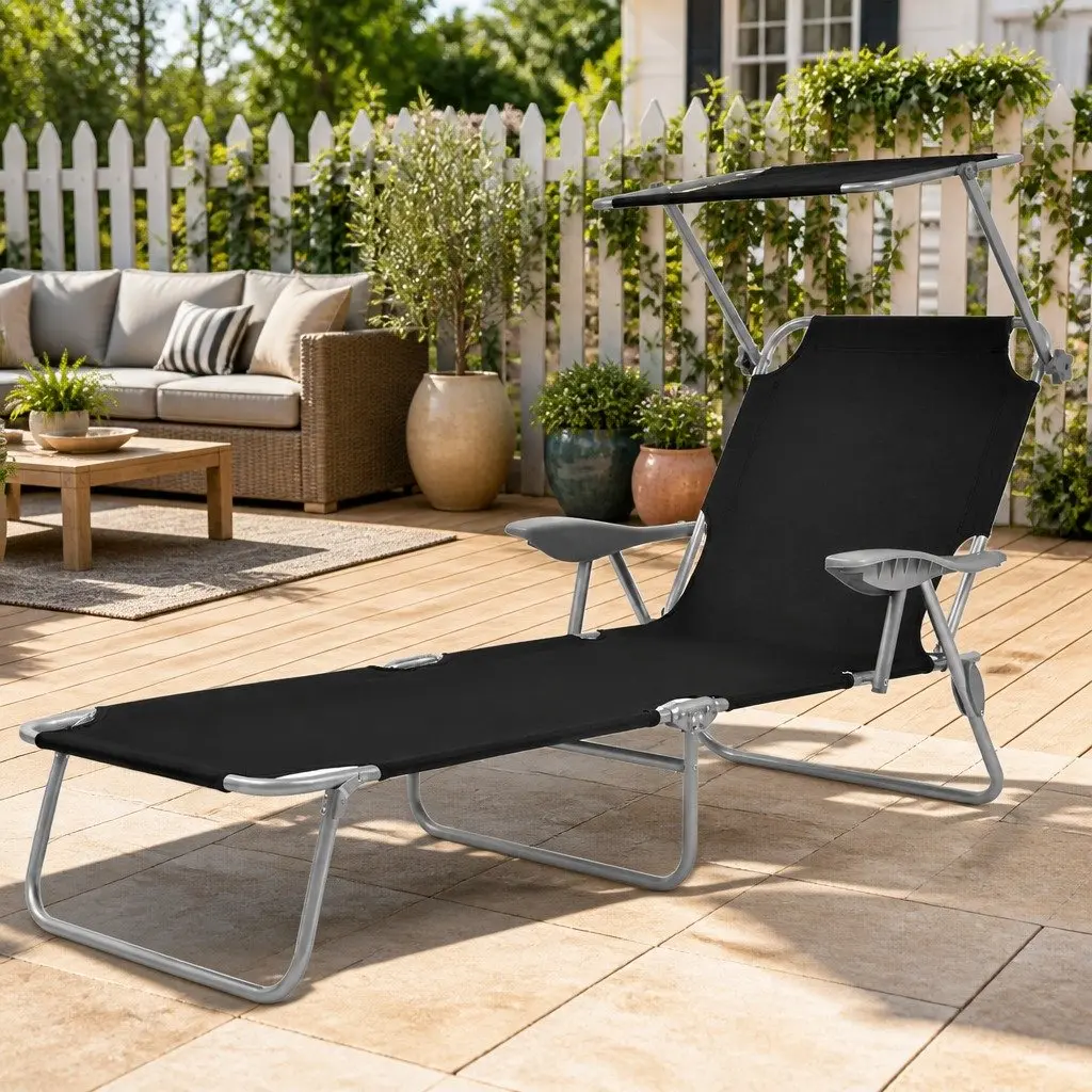 Foldable Sun Lounger with Canopy