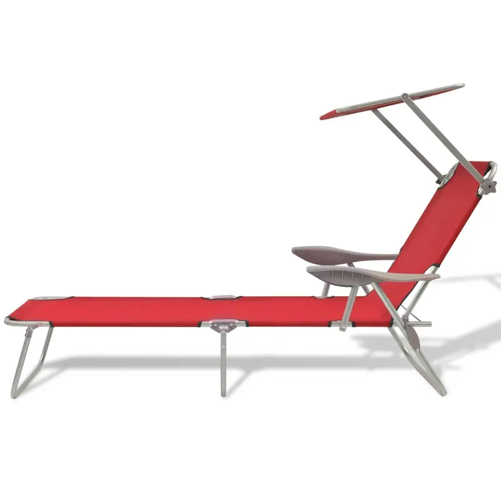Sun Lounger Outdoor Red Adjustable Canopy Foldable Chair