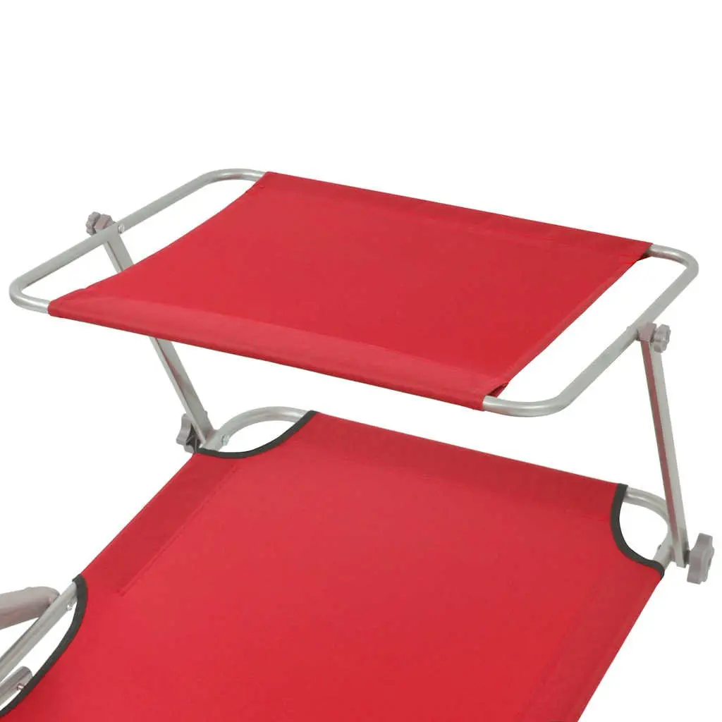 Sun Lounger Outdoor Red Adjustable Canopy Foldable Chair