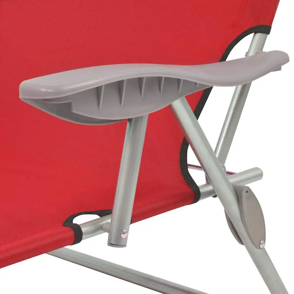 Sun Lounger Outdoor Red Adjustable Canopy Foldable Chair