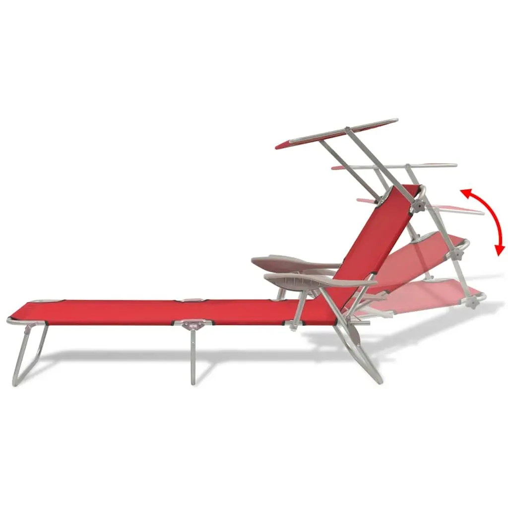 Sun Lounger Outdoor Red Adjustable Canopy Foldable Chair