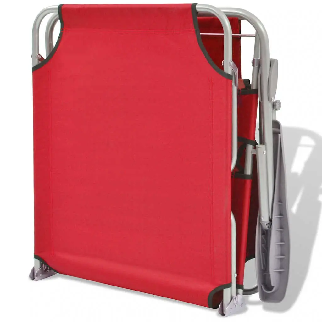 Sun Lounger Outdoor Red Adjustable Canopy Foldable Chair