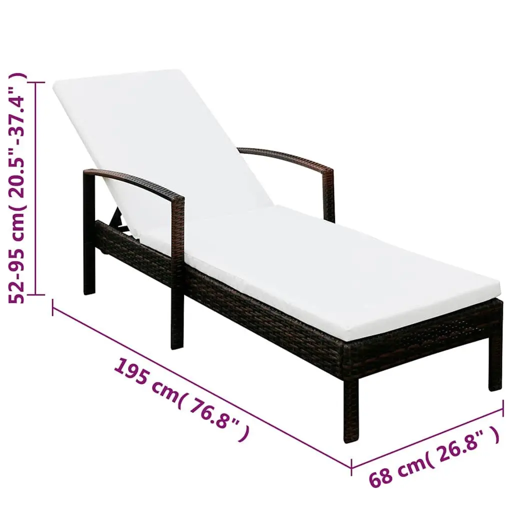 Sun Lounger with Cushion Adjustable Backrest Outdoor Recliner Garden Lounging
