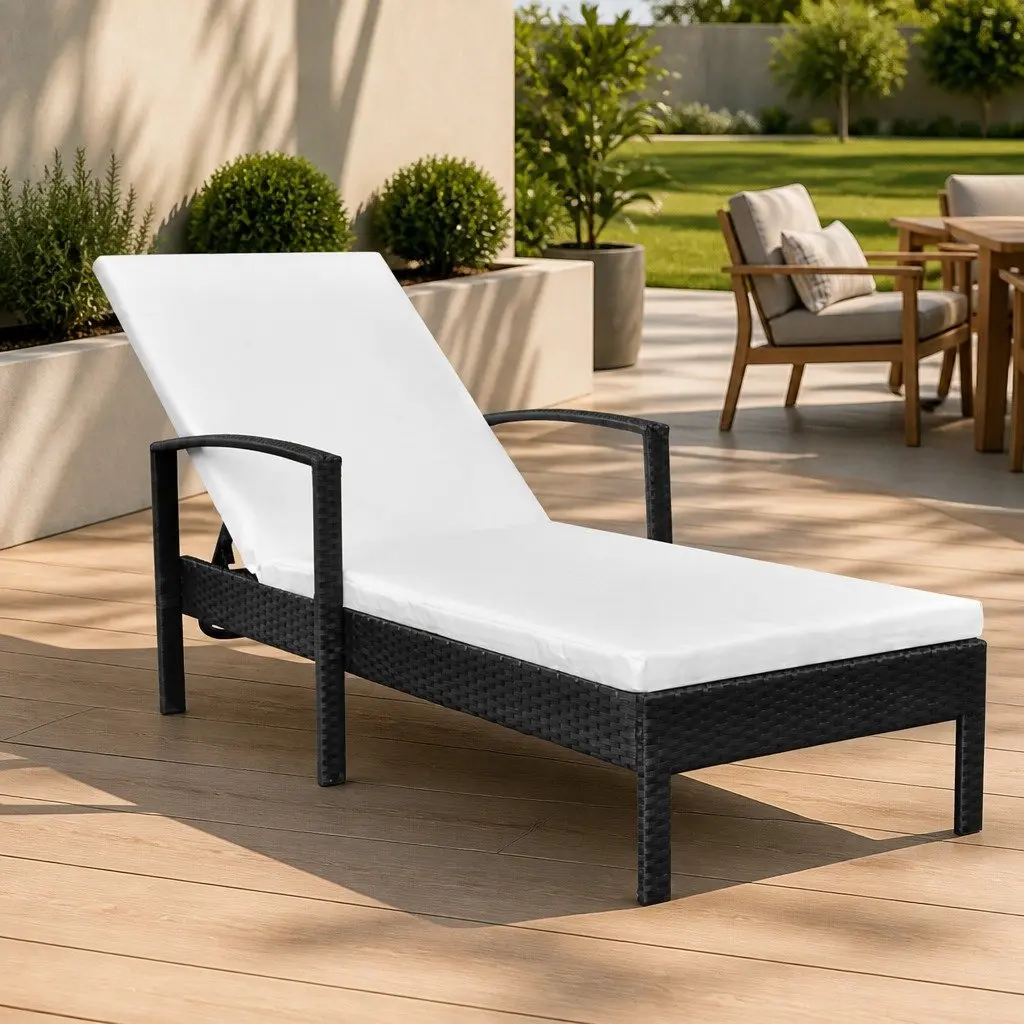 Sun Lounger Outdoor Garden Patio Adjustable Backrest Recliner Chair Black