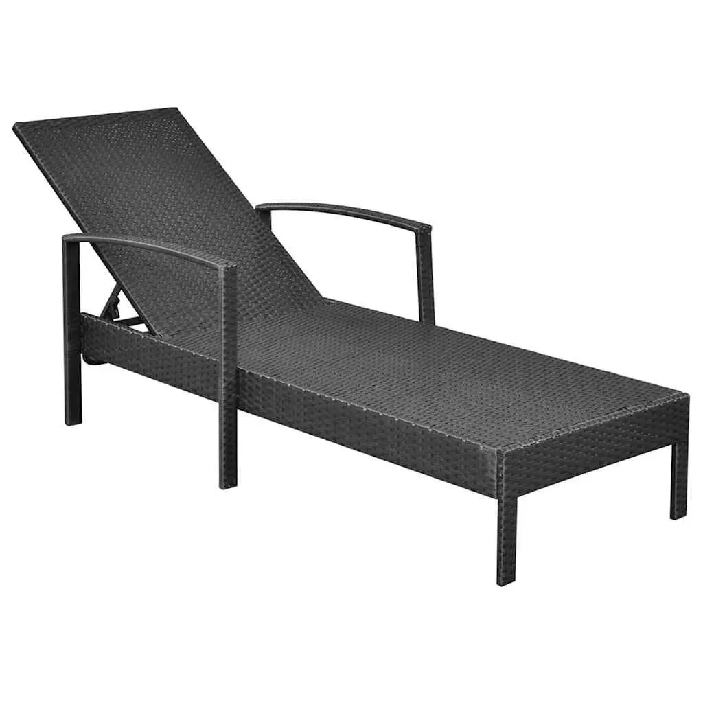 Sun Lounger Outdoor Garden Patio Adjustable Backrest Recliner Chair Black
