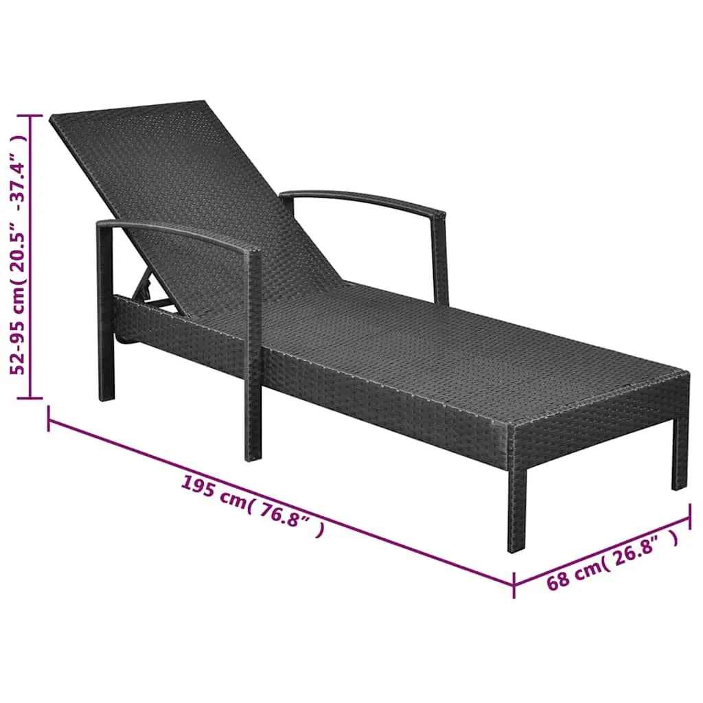 Sun Lounger Outdoor Garden Patio Adjustable Backrest Recliner Chair Black